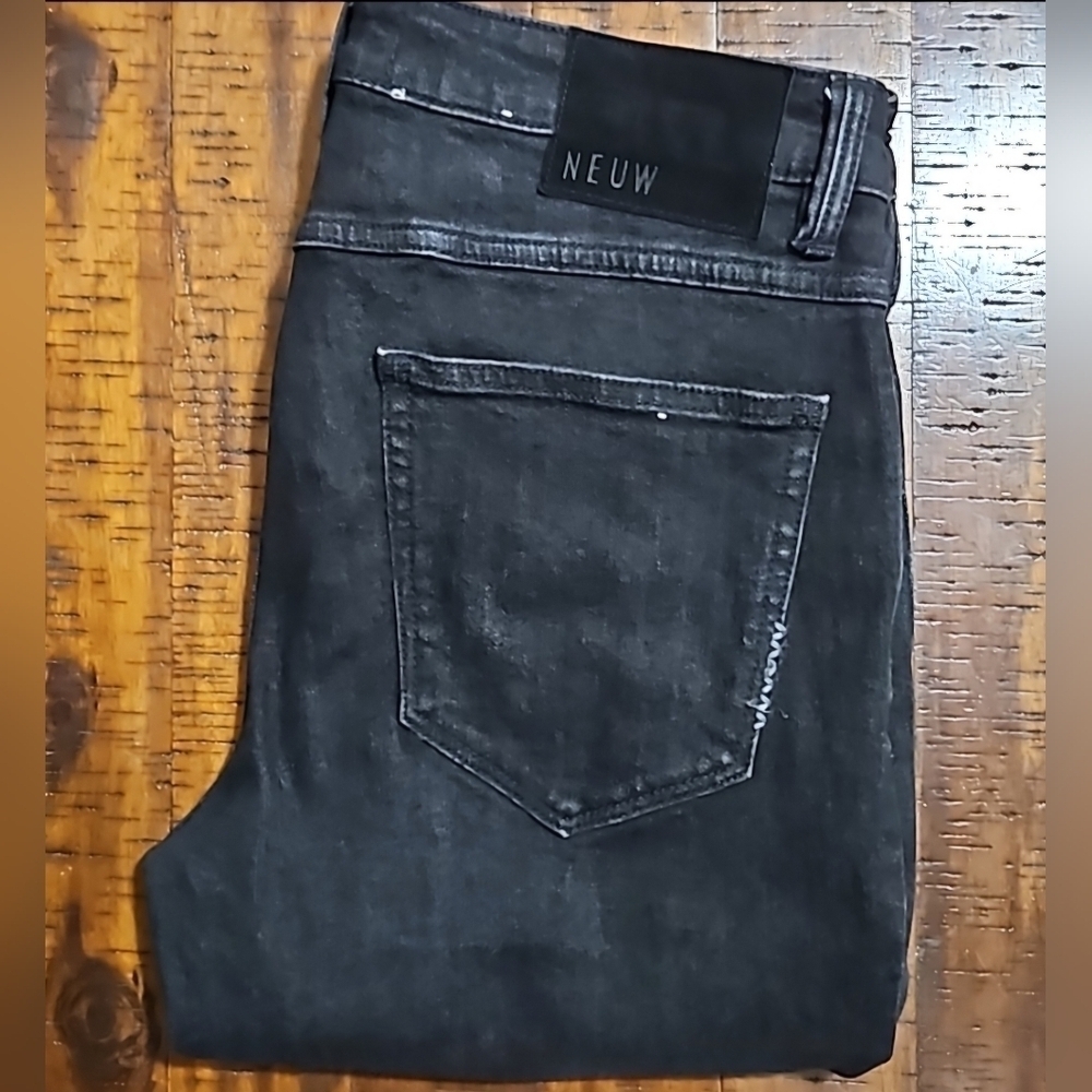 NEUW Iggy Black Horizon Cotton Stretch Distressed Skinny Denim Jeans 32x…